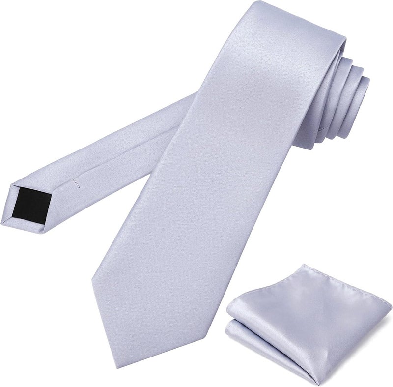 pensee Men's Tie Set Solid Pure Color 3.15" (8CM) Classic Formal Plain Necktie and Pocket Square Set For Men - Image 4
